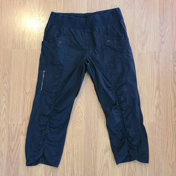 CORE WEARABLES XCVI IRIS cropped ruched black stretch cotton pants sz L - Picture 2 of 7